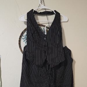 Black Pinstripe Halter Top And Pinstripe Pants